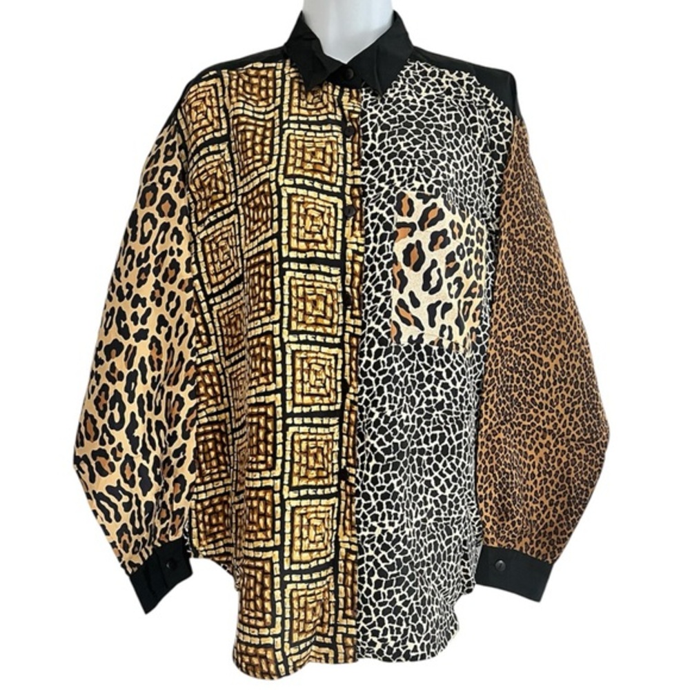 S.L.B by Sunny Leigh 90s Silk Animal Print Button-Down Shirt | Size M
